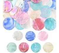 SUNNYCLUE 1 Box 42Pcs 7 Colors Flat Seashell Charms Round Capiz Shells with Holes Bulk Natural Disc Coin Summer Beach Ocean Shell Pieces for Wind Chime Lamp Shade Jewellery Making DIY Party Home Decor