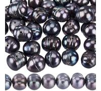 SUNNYCLUE 1 Box 43~48Pcs 7.5~10mm Freshwater Pearl Bead Black Pearls Beads Natural Cultured Baroque Round Irregular Obsidian Genuine Pearl Beads for jewellery Making Bead Supplies DIY Necklace