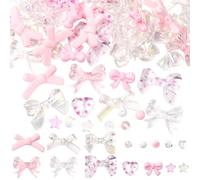 SUNNYCLUE 1 Box 430Pcs 15 Styles Pink Bow Beads Cute Assorted Acrylic Beads Pink Transparent Plastic Geometric Heart Star Round Loose Spacers for Jewellery Making DIY Crafts Bracelet Earrings Supplies