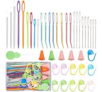 SUNNYCLUE 1 Box 43Pcs 6 Sizes Yarn Needles Set Crochet Needle Kit Plastic Bent Tapestry Weaving Darning Large Eye Knitting Needles with Stitch Markers Needles Caps for Beginners DIY Craft Art Tools