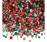 SUNNYCLUE 1 Box 454 to 714pcs Christmas Seed Beads Assorted Seed Beads Colorful Red Green Gold Round Column Crystal Small Pony Loose Spacers for Jewelry Making Women Holiday Festival Party Supplies
