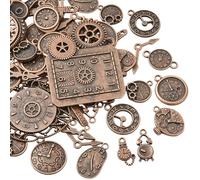 SUNNYCLUE 1 Box 45Pcs Bronze Clock Charms Steampunk Clock Charms Antique Metal Assorted Gear Wrist Watch Face Hour Hand Gear Vintage Pendants for Jewelry Making Supplies DIY Crafts Necklace Bracelet