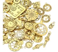 SUNNYCLUE 1 Box 45Pcs Vintage Clock Charm Tibetan Metal Charms Gold Retro Court Dangle Mixed Shaped Small Craft Alloy Pendants Findings for Jewellery Making Necklaces Bracelets DIY Crafts Decoration