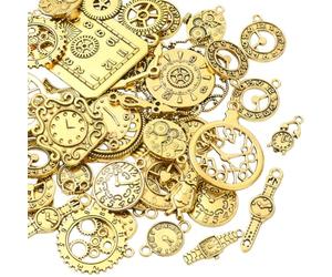 SUNNYCLUE 1 Box 45Pcs Vintage Clock Charm Tibetan Metal Charms Gold Retro Court Dangle Mixed Shaped Small Craft Alloy Pendants Findings for Jewellery Making Necklaces Bracelets DIY Crafts Decoration