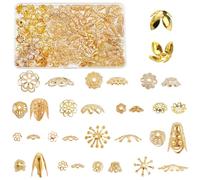 SUNNYCLUE 1 Box 480Pcs 16 Styles Antique Gold Bead Caps Hollow Flower Beads Cap Filigree Vintage Tibetan Spacer Metal Beads Caps for Jewelry Making Bracelet Necklace Earrings Findings Arts Supplies