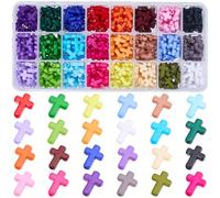 SUNNYCLUE 1 Box 480pcs 24 colors Easter Crucifix Cross Beads Small Acrylic Cross Beads Plastic Easter Rosary Crosses Crucifix Loose Spacers Bulk for Jewellery Making Bracelets Necklace Earrings Supply