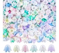 SUNNYCLUE 1 Box 480Pcs 6 Colors Lily Flower Beads Acrylic Flower Bead Caps 11mm Plastic Gradient Colorful Bell Trumpet Floral Tulip Loose End Caps for Jewellery Making DIY Bracelets Necklaces Earrings
