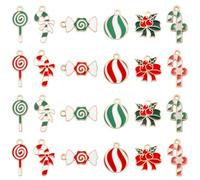 SUNNYCLUE 1 Box 48Pcs 12 Styles Christmas Enamel Charms Mixed Christmas Charms Bulk Alloy Green Red Metal Xmas Candy Bowknot Holiday Pendants for Jewelry Making Bracelet Earrings Earring DIY Crafts