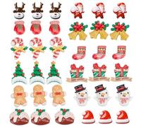 SUNNYCLUE 1 Box 48Pcs 12 Styles Christmas Resin Cabochons Christmas Resin Charms Xmas Tree Snowman Bell Candy Cabochon for Embellishments Headband Scrapbooking Cell Phone Case DIY Craft Party Decor