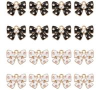 SUNNYCLUE 1 Box 48Pcs 2 Colors Enamel Bow Charms Bow Tie Charm Bulk Coquette Black White Pearl Flat Alloy Bowknot Pendants for Jewelry Making Supplies DIY Craft Necklace Bracelet Earring Women Adults