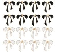 SUNNYCLUE 1 Box 48Pcs 2 Colors Gold Bow Charms Bulk Ribbon Bow Charm Metal Alloy Enamel Mixed Black White Small Tie Coquette Pendants for Jewelry Making Supplies Crafting DIY Necklace Earrings Adult