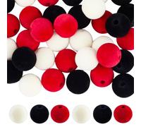 SUNNYCLUE 1 Box 48Pcs 3 Colors Christmas Velvet Beads 16mm Velvet Beads Focal Soft Flocking Black White Red Xmas Tree Ornament Loose Spacers for Crafts DIY Beadable Pens Bracelet Earrings Decoration