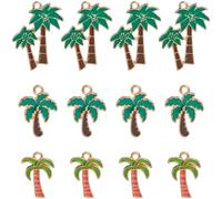 SUNNYCLUE 1 Box 48Pcs 3 Styles Coconut Tree Charms Enamel Tree Charm Small Gold Alloy Metal Hawaii Beach Fresher Plant Palm Tree Charm for Jewellery Making Charms Diy Necklaces Bracelets Earrings