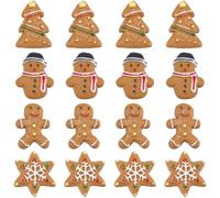 SUNNYCLUE 1 Box 48Pcs 4 Styles Christmas Cabochons Plastic Flatback Charms Bulk Assorted Holiday Snowflake Snowman Tree Flat Back Gingerbread Biscuits Cabochon for DIY Crafting Jewelry Making Decors