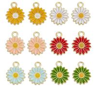 SUNNYCLUE 1 Box 48Pcs 6 Colors Enamel Sunflower Charms Bulk Daisy Flower Charm Alloy Colorful Yellow Pink Blue White Sunflower Charms for Jewellery Making Charms Accessory Necklaces Earrings Keychains