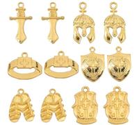 SUNNYCLUE 1 Box 48Pcs 6 Styles Bible Theme Charms Bible Charms Bulk Alloy Gold Metal Sunday Cross Rosary Girdle Sword Shield Bible Charm for Jewellery Making Charms Diy Necklace Earring Bracelet Gifts