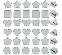 SUNNYCLUE 1 Box 48Pcs 6 Styles Silver Slider Charm Bezel Tray Settings Bulk Blank Round Star Butterfly Heart Trays Metal 8mm Hole Slide Beads for Bracelets Jewelry Making DIY Crafts Wristbands Women