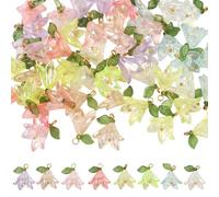 SUNNYCLUE 1 Box 48Pcs 8 Colors Lily Flower Charms Floral Acrylic Charm with Natural Shell Pearl Plastic Lily of The Valley Flower Pendants for Jewellery Making Supplies DIY Earring Bracelet Adults