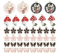 SUNNYCLUE 1 Box 48Pcs 8 Styles Assorted Spring Charms Enamel Floral Charms Bulk Flat Mushroom Flowers Butterfly Various Springs Pendants for Jewelry Making Supplies DIY Craft Necklace Bracelet Earring