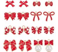 SUNNYCLUE 1 Box 48Pcs 8 Styles Bow Knot Charm Enamel Bow Charms Small Alloy Metal Red Cute Lolita Pearl Bowknot Charms for Jewelry Making Charms Diy Necklaces Bracelets Earrings Findings Gifts Women