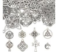SUNNYCLUE 1 Box 48Pcs 8 Styles Celtic Knot Charms Bulk Trinity Knot Charm Large Alloy Chinese Tibetan Silver Antique Style Connector Charm for Jewelry Making Charms DIY Craft Necklace Bracelet, Alloy,