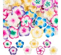 SUNNYCLUE 1 Box 48Pcs 8 Styles Plumeria Bead Flower Beads Bulk 25mm Hawaii Summer Sea Beach Large Polymer Clay White Yellow Blossom Floral Flowers Beads for Bracelet Making Beaded Keychain Women Adult