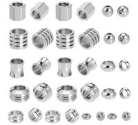SUNNYCLUE 1 Box 48Pcs 8 Styles Silver Spacer Bead Charms Metal Bead Spacers Bulk Stainless Steel 8mm 11mm Large Hole Barrel Column Bead for Jewelry Making DIY Crafts Earring Bracelet Necklace Supplies