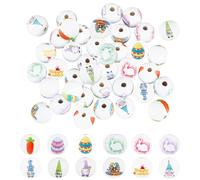SUNNYCLUE 1 Box 48Pcs Easter Wooden Beads Easter Egg Beads Easter Bunny Wood Beads Wooden Round Beads Easter Egg Bead Cartoon Spacer Loose Bead for Jewellery Making DIY Necklace Bracelet Earrings