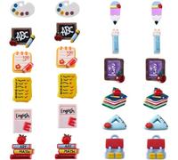 SUNNYCLUE 1 Box 48Pcs School Resin Charms Flatback Teacher Cabochons Chalkboard Backpack Books Pencil Flat Back Cabochon Teacher Appreciation Crafts for Jewelry Making DIY Scrapbooking Embellishments