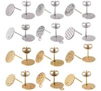SUNNYCLUE 1 Box 48Pcs Stainless Steel Stud Earring Findings Textured Flat Round Earring Studs with Hole Golden Ear Posts with Ear Backs for Jewelry Making Accessories DIY Crafts Women Adults Supplies