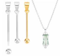 SUNNYCLUE 1 Box 4pcs 2cm 925 Sterling Silver Pendant Pinch Clasp Jewellery Pinch Clasp Interchangeable Gold Beadable Blank Bars Bail Pendant Clips Clasps Connectors for Jewellery Making Women