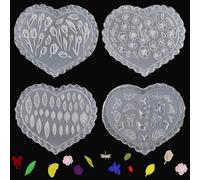 SUNNYCLUE 1 Box 4Pcs 4 Styles Spring Clay moldss Silicone Earring molds Clear Heart Shaped Flower Floral Butterfly Leaves Carved Fondant Miniature Cutter Tool Set for Jewellery Making DIY Craft