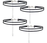SUNNYCLUE 1 Box 4pcs Black Choker Faux Leather Choker Gothic Boho Vintage Imitation Leather Double Layer Jewellery Necklace Chokers Set with Lobster Clasp for Women Adults Halloween Party Cosplay
