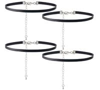 SUNNYCLUE 1 Box 4pcs Black Leather Choker Thin Black Choker Halloween Gothic Classic Trendy Thin Necklaces Jewellery Chokers Cords With Brass Claw Clasps for Women Christmas Wedding Birthday Gifts