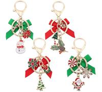SUNNYCLUE 1 Box 4pcs Christmas Holiday Bag Charm Winter Snowman Keychain Alloy Enamel Night Before Christmas Themed Snowman Trees with Bowknot Charms for Purse Women Friendship Backpacks Decoration