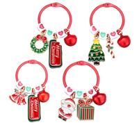 SUNNYCLUE 1 Box 4pcs Christmas Themed Keychain Santa Claus Keyring Red Round Small Beaded Santa Claus Bells Keychains Pack Set with Square Beads for Christmas Winter Hanging Ornaments Gifts Supplies