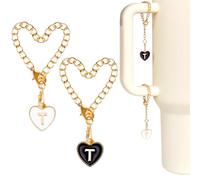 SUNNYCLUE 1 Box 4Pcs Letter Charms Accessories Enamel Heart Letter Cup Charm Chains Water Bottle Charm T Letters Charms Name ID Personalized Handle Charms for Cups Keychain Tumbler Handle Decor