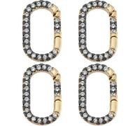 SUNNYCLUE 1 Box 4Pcs Real 18K Gold Plated Brass Oval Ring Clips Spring Gate Ring Clasp Black Clear Cubic Zirconia Closures Connector Clamp Carabiner Snap Clasps for Jewellery Making DIY Crafts