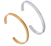 SUNNYCLUE 1 Box 4pcs Stainless Steel Bracelet Blanks Metal Hair Tie Bracelets Silver Gold C Shaped Open Cuff Bangle Grooved Bracelets with 3mm Width for Jewellery Making Women Inlay Crafts Supplies
