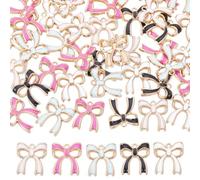 SUNNYCLUE 1 Box 5 Colors 50Pcs Ribbon Bow Charm Metal Bows Charms Bulk Large Gold Pink Black Bowknot Cute Enamel Alloy Bowtie Pendants for Jewellery Making Necklace Bracelet Earring Supplies Ornament
