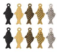 SUNNYCLUE 1 Box 5 Colors 60Pcs Metal Fish Charms Ocean Animal Charms Bulk Small Gold Silver Black Antique Summer Fishing Sea Pendants for Jewelry Making Diy Earrings Bracelets Necklace Crafts Supplies