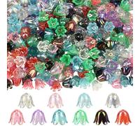 SUNNYCLUE 1 Box 500Pcs 10 Colors Acrylic Flower Bead Caps Colorful Floral Beads Bulk Plastic Transparent Lily Blossom Loose Spring End Spacers for Jewelry Making Bracelets Necklaces DIY Craft Supplies