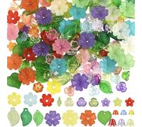 SUNNYCLUE 1 Box 500Pcs Acrylic Flower Beads Kit Flowers and Leaves Beads Set Cute Green Leaf Colorful Floral Blossom Caps Spring Themed Spacer for Jewellery Making Diy Necklace Bracelet Crafts Women
