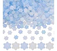 SUNNYCLUE 1 Box 500pcs Christmas Snow Beads Clear Snowflake Beads Plastic 12mm Ab Color Blue White Clear Crystal Winter Snow Flower Loose Spacer for Jewelry Making Earring Bracelets Necklaces Supplies