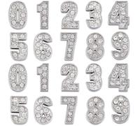 SUNNYCLUE 1 Box 50Pcs 10 Styles 8mm Rhinestone Number Charms Bead Crystal Slide Charm Bulk Metal Alloy Silver Full Rhinestones Art 3D Decor 0-9 Digital Numbers Charm Bead for DIY Craft jewellery Makin