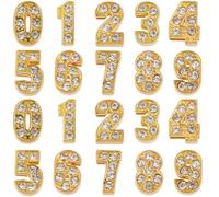 SUNNYCLUE 1 Box 50Pcs 10 Styles Rhinestone Slide Charms Gold Number Bead Bulk Metal Alloy Bling Art 3D Decor 0 to 9 Digital Numbers Slide Charm Bead for Jewellery Making Bracelet DIY Crafts Supplies