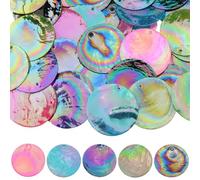 SUNNYCLUE 1 Box 50Pcs 5 Colors 40mm Capiz Shell Charms Flat Round Shell Charms Bulk Summer Boho Hawaii Spray Painted Natural Coin Large Pendants for Jewellery Making DIY Wind Chimes Curtain Bracelets