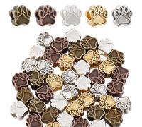 SUNNYCLUE 1 Box 50Pcs 5 Colors Gold Dog Paw Bead Paw Print Beads Bulk European Silver Alloy Puppy Cat Bear Animal Footprint Cute Large Hole Spacer Beads for Jewellery Making Beading Bracelet DIY Craft