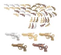 SUNNYCLUE 1 Box 50Pcs 5 Colors Gun Charms Alloy Weapon Charm Pistol Revolver Weapon Pendants Craft Supplies for Jewelry Finding Making Accessory DIY Bracelet