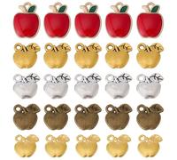 SUNNYCLUE 1 Box 50Pcs 5 Styles Metal Apples Charm Gold Fruit Charms Bulk Tibetan Alloy Small Red Silver Apples Fruits Shaped Pendants for Jewelry Making Earring Necklaces Bracelet Key Chain DIY Crafts